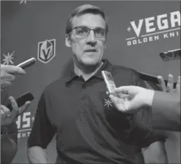  ?? JOHN LOCHER, THE ASSOCIATED PRESS ?? Vegas Golden Knights general manager George McPhee speaks during a news conference Monday in Las Vegas.