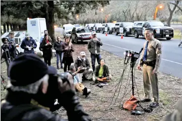  ??  ?? Sergeant Robert Nacke of the California Highway Patrol updates members of the media during an active shooter turned hostage situation in Yountville, California.