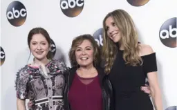  ??  ?? ( From left to right) Actresses Emma Kenney, Roseanne Barr and Sarah Chalke at the Disney ABC Television TCA Winter Press Tour in Pasadena, California