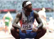  ?? Picture: ANDREW BOYERS/REUTERS ?? MISSED OPPORTUNIT­Y: Cravon Gillespie of the US reacts after Heat 2 of the 4x100m relay at Olympic Stadium in Tokyo yesterday