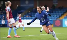  ??  ?? Matildas captain Sam Kerr scored a hat-trick as Chelsea beat West Ham 3-2 in the Women’s Super League. Photograph: James Chance/Getty Images