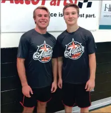  ??  ?? ( Calhoun’s Porter Law (left) and Sonoravill­e’s Wil Walraven pose for a photo before playing for Team Georgia on Friday at the Georgia-Tennessee Boys All-Star Game at Notre Dame High in Chattanoog­a. ( Calhoun coach Kayla Ralston (left) and Calhoun’s...