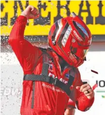  ?? THE ASSOCIATED PRESS ?? Justin Allgaier celebrates in victory lane on Sunday. He won for the second time this season.