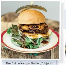  ??  ?? Du côté de Kampai Garden, l’objectif de rendre son burger épatant est assurément atteint. Épaule de boeuf, champignon­s teriyaki, fromage provolone et aïoli au wasabi sont à prévoir.
