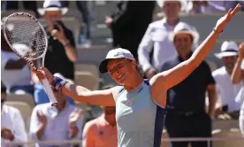  ?? Open. Photograph: Michel Euler/AP ?? Iga Swiatek celebrates winning her semi-final against Daria Kasatkina at the French