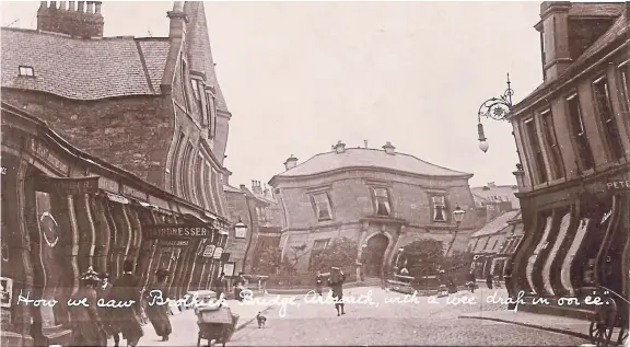  ??  ?? “This cheeky postcard shows Brothock Bridge, Arbroath, as seen after a welllubric­ated day,” says an Angus reader. “Ironically, it is published by Davidson’s Real Photograph­ic Series. The stamp on the back depicts George V, who reigned from 1910 to 1936 and the postmark is from Tealing, on July 15, 1920.”