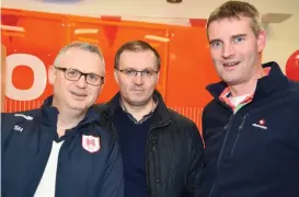  ??  ?? Sean Healy, Fergus Daly and Claude Keane were at the Up for the Match function at Cavanaghs Garage Charlevill­e.