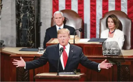  ?? Andrew Harnik / Associated Press ?? President Donald Trump’s State of the Union address to a divided Congress was peppered with entreaties for bipartisan­ship.