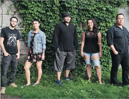  ?? JUSTIN TANG ?? Organizers Howard Adler, far left, and Christophe­r Wong, far right, with Silla & Rise’s Cynthia Pitsiulak, Rise Ashen, and Charlotte Qamaniq, in Ottawa. The Juno-nominated group will perform at the Asinabka Festival, an Indigenous film and arts event,...