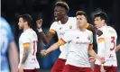  ?? Giuseppe Maffia/NurPhoto/ Shuttersto­ck ?? Roma’s Stephan El Shaarawy (second right) celebrates with Tammy Abraham. Photograph: