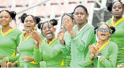  ?? ?? St Mary High School cheerleade­rs get in on the action at the Eastern Athletics Championsh­ip inside the National Stadium yesterday.