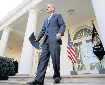  ??  ?? Jerome Powell arrives in the Rose Garden on Thursday as he attends an announceme­nt on his nomination.