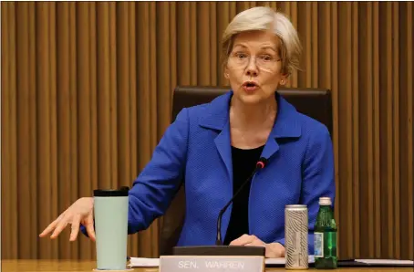  ?? NANCY LANE — BOSTON HERALD ?? Senator Elizabeth Warren speaks during a hearing at the State House earlier this month.