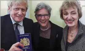  ??  ?? NEW PASSPORT: Mr Johnson, Gisela Stuart and Andrea Leadsom