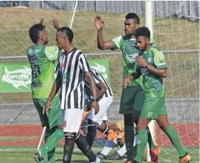  ?? Photo: Waisea Nasokia ?? Nadi celebrates after Rusiate Matererega scores Dreketi at the Churchill Park in Lautoka on July 20, 2018.