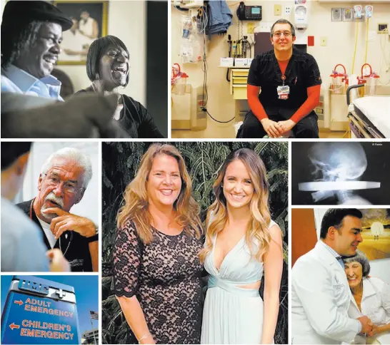  ??  ?? Las Vegas Review-journal and submitted photos The Southern Nevada residents Review-journal reporter Paul Harasim has written about include, clockwise from top left, Lorrine Rodgers, with husband Nelson; Joseph Bruno; Andrew Linn (X-ray picture);...