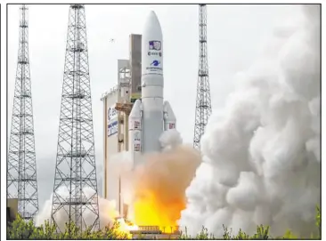  ?? European Space Agency ?? A rocket carrying the robotic explorer Juice takes off Friday from Europe’s spaceport in French Guiana. It will take the robotic explorer eight years to reach Jupiter.