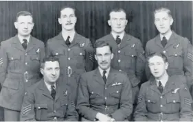  ??  ?? HISTORY: Flt/Engr Sgt Arthur Pinder with the Halifax crew and, below, 1944 Halifax Bomber propellor recovered near York