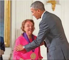  ??  ?? In this file photo, President Barack Obama awards the 2014 National Medal of Arts to actress, theater founder, and director Miriam Colon of New York during a ceremony in the East Room at the White House in Washington.-AP