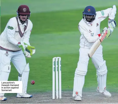  ??  ?? Lancashire’s Haseeb Hameed in action against Somerset
