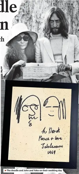  ?? ?? >
The doodle and John and Yoko on their wedding day