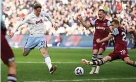  ?? Photograph: Tony Obrien/Reuters ?? Nicolò Zaniolo scores for Aston Villa in the 79th minute.