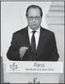  ?? AP/THIBAULT CAMUS ?? President Francois Hollande said Friday in Paris that France is sending more military aid to Iraq but no ground troops.