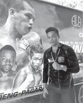  ?? PAUL JUN E. ROSAROSO ?? Reigning WBO junior welterweig­ht champion Jason ‘El Niño’ Pagara poses in a press conference yesterday at the Social in Cebu IT Park. Pagara will face Ghanaian knockout artist Richmond Djarbeng in the supporting main event of the 'Pinoy Pride 42: Clash...