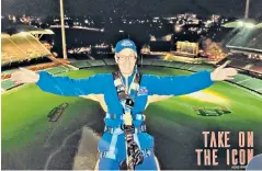  ??  ?? It’s not just cricket: Adrian Bridge leans out into the abyss above the Adelaide ground
