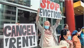  ?? BRITTAINY NEWMAN/AP FILE ?? Housing advocates protest Aug. 4 in New York. The Supreme Court is allowing evictions to resume across the U.S.