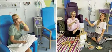  ??  ?? From left Mikki receiving treatment at the East Surrey Hospital; enjoying a carpet picnic with her friend Nicky