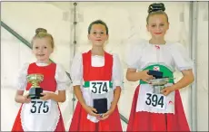  ?? 17_T32_LornShow19 ?? Overall highland dancing winners Eilidh McTaggart from Bute, Summer Leonard from Bute, and Solana McMurchy from Campbeltow­n.