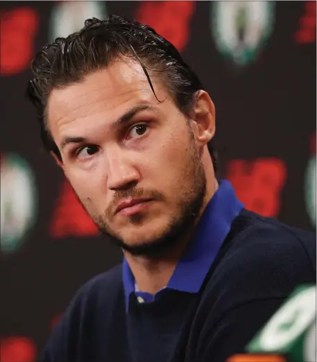  ?? NANCY LANE — BOSTON HERALD ?? The Boston Celtics introduce new player Danilo Gallinari during a press conference at the Auerbach Center on July 12, 2022 in Allston. An injury has sidelined him for the entire season, though he’s working hard to return to the court.