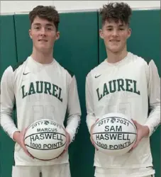  ?? Photo submitted ?? Twin brothers Marcus and Sam Haswell scored their 1,000th point at Laurel just 11 days apart.