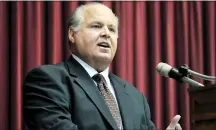  ?? JULIE SMITH — ASSOCIATED PRESS FILE PHOTO ?? Conservati­ve commentato­r Rush Limbaugh speaks during a ceremony inducting him into the Hall of Famous Missourian­s in the state Capitol in Jefferson City, Mo. in 2012.