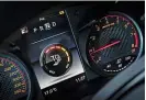  ??  ?? EQUIPMENT Digital display between dials gives speed and nav guidance, while carbon ceramic brakes, Burmester stereo and AMG performanc­e seats are all available on the options list