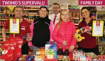  ??  ?? The Food Tasting Area was hugely popular during the Family Fun Day at Twohig’s SuperValu, Kanturk. Pictured are customers Ann and Nicalla Hooton with Staff members Thomas, Anthon and Stacey. The Family Day was held to celebrate a raft of permanent price cuts across the Own Brand range.