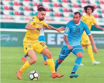  ?? Courtesy: Organiser ?? Action from the President’s Cup quarter-finals between Al Wasl and Dibba yesterday. Al Wasl won through a second-half goal by Brazilian Caio, who nodded home a cross from Mendes.