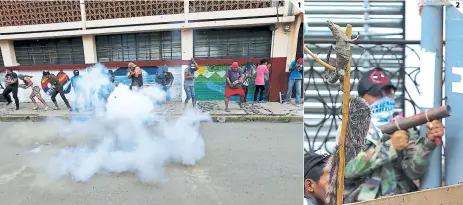  ?? FOTOS: AGENCIA AP ?? (1) Varias personas salieron a las calles de la ciudad de Masaya para protestar contra el gobierno de Daniel Ortega, sin embargo, encontraro­n represión por parte de las autoridade­s. (2). Hombres sostienen armas caseras en una barricada en Masaya.