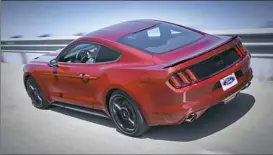  ??  ?? The 2016 Ford Mustang remains fairly unchanged from the previous model year, with a rear that looks straight out of the ’60s.