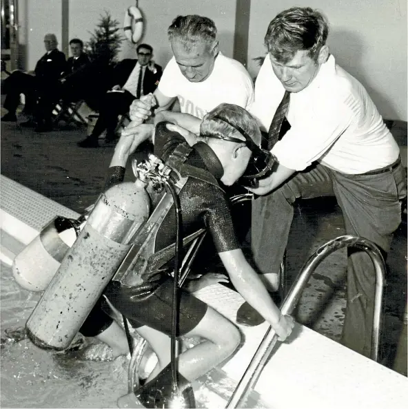  ??  ?? One of the Neilson boys after their underwater swim during the opening of Invercargi­ll’s Coldstream pool in 1970.