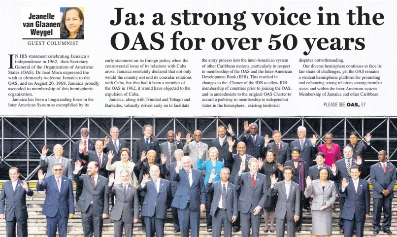  ?? FILE ?? In this 2010 photo Jamaica’s Ambassador to the United States, Audrey Marks (fourth right, second row), with foreign ministers and officials pose for the official photo of the 40th General Assembly of the Organizati­on of American States in Lima, Peru. Then United States Secretary of State, Hillary Rodham Clinton is at second row, centre.