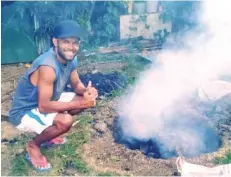  ?? ?? Entreprene­ur Ziaud Din preparing the lovo pit at his home in Benau, Labasa on September 20, 2021.