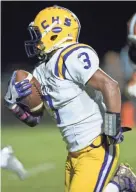  ?? JACKSON SUN ?? Matthew Bedford, Cordova, Sr. Devin Boddie Jr., Whitehaven, Sr. Mercedes Byrd, Westwood, Sr. Covington's Ke'shun Gant sprints toward the end zone against South Gibson last season. MORGAN TIMMS / THE