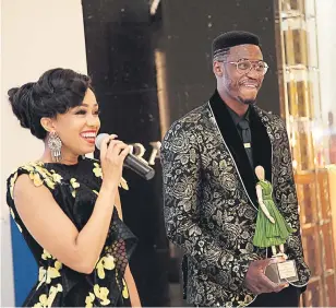  ??  ?? WINNERS. Most Stylish Couple Dineo and Solo paired in black and gold.