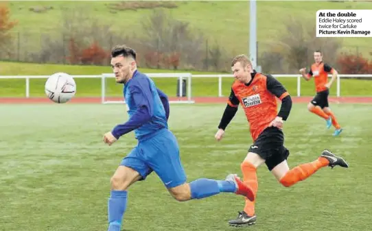  ??  ?? At the double Eddie Haley scored twice for Carluke Picture: Kevin Ramage