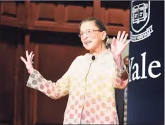  ?? Hearst Conn. Media file photo ?? Supreme Court Justice Ruth Bader Ginsburg tries to quiet applause at Yale University’s Battell Chapel in New Haven on Oct. 19, 2012.