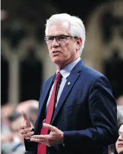  ?? JUSTIN TANG / THE CANADIAN PRESS ?? Minister of Natural Resources Jim Carr rises during Question Period on Tuesday.