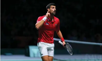  ?? ?? Novak Djokovic was angry with a group of British fans during his victory over Cameron Norrie. Photograph: Fran Santiago/Getty Images for ITF