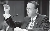  ?? AP/ALEX BRANDON ?? Deputy Attorney General Rod Rosenstein testified Tuesday before the Senate Appropriat­ions Committee that he wouldn’t fire special counsel Robert Mueller “without good cause.”